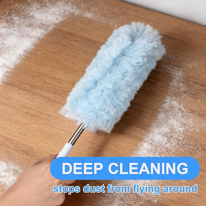ITTAR 30 Count Duster Refills Kit with Extension Pole, Microfiber Feather Duster for Cleaning Ceiling Fan, Blinds, Furniture, Vents & Shelves - Blue
