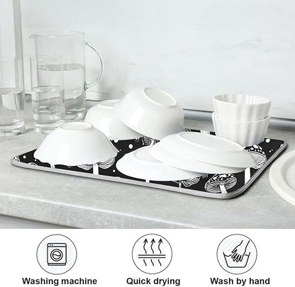 Eucalyptus Leaves Dish Drying Mat for Kitchen Countertop 16x18 Black White Floral Leaf Small Drying Mat Reusable Quick Dry Dish Sink Absorbent Mats Dishwasher Easy Clean Decorative Home Essentials