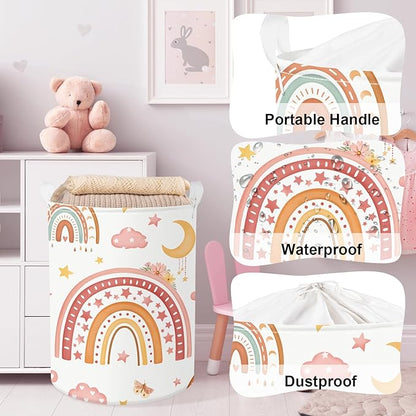 Clastyle Rainbow Baby Laundry Hamper Cloud Kid Storage Basket Women Girl Gift Toy Box Collapsible Clothes Organizer Nursery Bin for Bedroom,Moon,36 * 45 cm