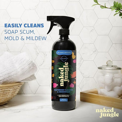 Naked Jungle Plant-Based Bathroom Cleaner and Deodorizer, Extra Strength Shower Cleaner Spray, Toilet Bowl Cleaner, Vegan Formula, No Artificial Fragrances, 24oz