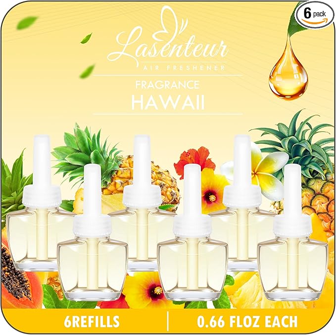 Plug In Air Freshener Refills for Home, Hawaiian Scent Refills for Bathroom、Kitchen, 6 Count Plug-in Refill, Compatible with Air Wick & Glade, Not Include Glade Plus