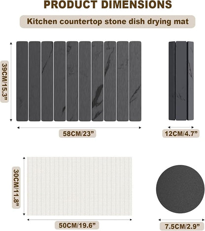 Dayacoco Stone Drying Mat for Kitchen Counter, Large Quick Dry Stone Mat, Collapsible Diatomaceous Earth Mats for Dishes Bottles Cups, Fits Any Countertop,23"×15.3",Gray gold