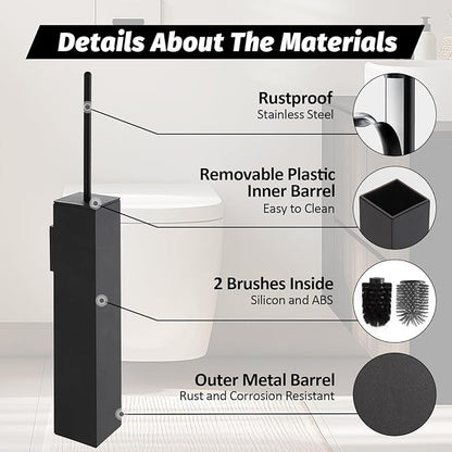 BGL Toilet Brush and Holder Set Matte Black Wall Mounted for Bathroom Square Design