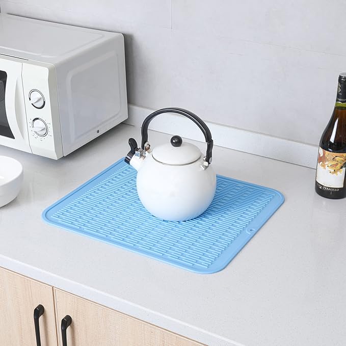MicoYang Silicone Dish Drying Mat for Multiple Usage,Easy clean,Eco-friendly,Heat-resistant Silicone Mat for Kitchen Counter or Sink,Refrigerator or Drawer Liner Light Blue 2XL 24 inches x 18 inches