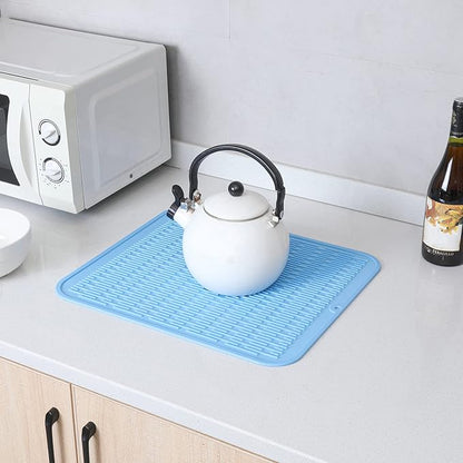 MicoYang Silicone Dish Drying Mat for Multiple Usage,Easy clean,Eco-friendly,Heat-resistant Silicone Mat for Kitchen Counter or Sink,Refrigerator or Drawer Liner Light Blue 2XL 24 inches x 18 inches