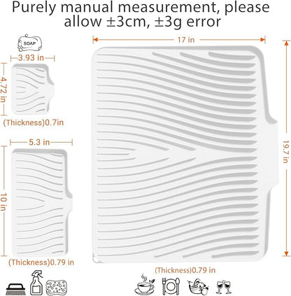 Silicone Dish Drying Mat for Kitchen Counter, Dish Drying Pad, Non-Slip Drain Pad with Built-in Drain, Heat Resistant Stone Drying Mat,Ivory-1Set-XL