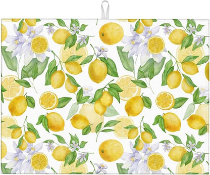 Lemon Dish Drying Mat for Kitchen Counter Microfiber Absorbent Dish Draining Reusable Washable Extra Large 24" x 18" (Lemon, 18x24in)