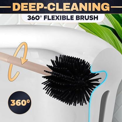 Toilet Brush and Holder Set - Silicone Toilet Brush Cleaner with Cream Holder Base, Compact Bath Accessory for Small Spaces - Easy to Place & Simple to Store After Use, Plastic Bathroom Cleaning Tool
