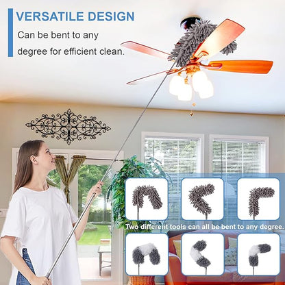 Microfiber Duster Kit for High Ceiling (6pcs), Extendable Dusters for Cleaning with 100" Extension Pole, Long Feather Duster for Fan/Car, House Cleaning Tool Kit by OOSOFITT
