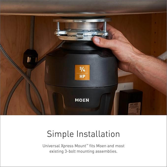 Moen GT33C Lite Series 1/3 Horsepower Continous Feed Garbage Disposal featuring Fast Track Technology, Power Cord Included