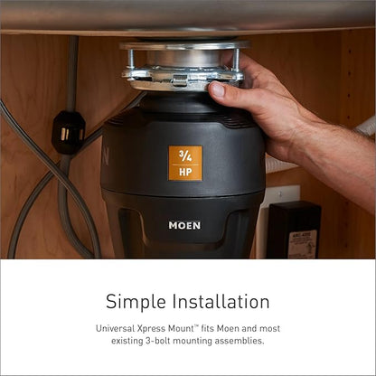 Moen GT33C Lite Series 1/3 Horsepower Continous Feed Garbage Disposal featuring Fast Track Technology, Power Cord Included
