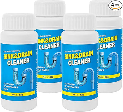 Drain Cleaner Sink Clog Remover: Powerful Foam Powder Unclogger for Kitchen and Bathroom Pipes - Fast Hair Cleaning Solution for Shower Drains (4 Pack)