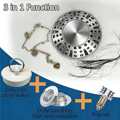 Bathtub Drain Stopper, Pop Up Tub Stopper Plug with Bathtub Drain Hair Catcher Cover, Universal for 1.45 in to 1.8 in Tub Drain, Brushed Nickel