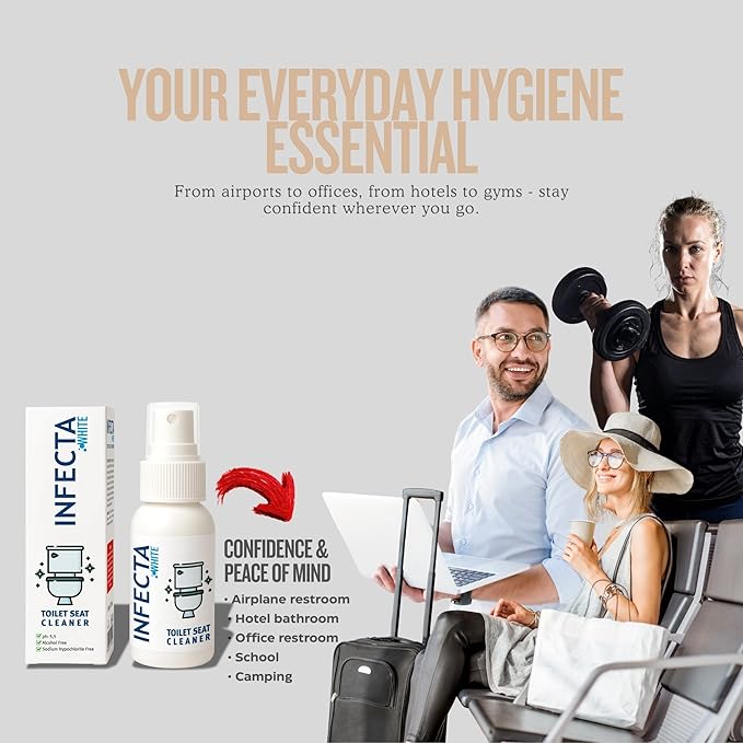 INFECTA WHITE – Toilet Spray, Travel Size Multipurpose Cleaning Spray (50 ml), All Purpose Cleaner for Toilet Seats, Bathtub, Fresh Scent, Bathroom Essentials & Mini Travel Toiletries (Pack of 2)