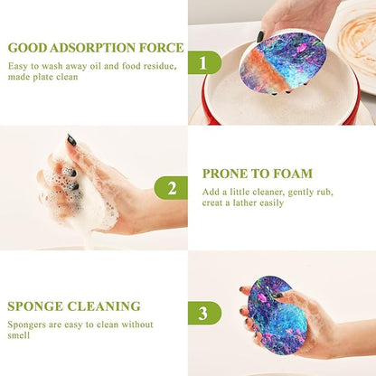 Underwater World Kitchen Scrub Sponges, Pop-up Kitchen Cleaning Sponges Reusable Dish Washing Sponges for Bathroom Household Cleaning 3 Pack - Non Scratch Scrubber