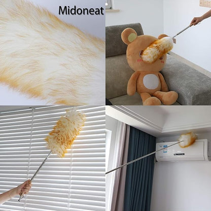 Midoneat Lambswool and Microfiber Duster, 2 Counts, Long Reach/Extendable Duster Up to 86" for Cleaning High Ceiling Fan, Interior Roof, Cobweb, Keyboard, Furniture
