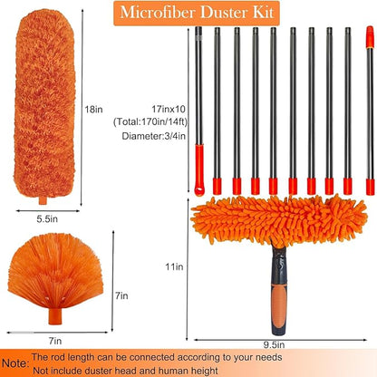20+ Feet High Reach Dusting Kit with 3-14 ft Extension Pole //2 in 1 Window Cleaning Kit // High Ceiling Duster // Cobweb Microfiber Duster // Outdoor & Indoor Extendable Duster Cleaning Kit