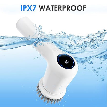 Electric Spin Scrubber, Power Cleaning Brush Shower Scrubber with Digital Display and 4 Replaceable Heads, 2 Adjustable Speeds, Electric Scrubber Brush for Cleaning Bathroom Tile Floor Bathtub Window