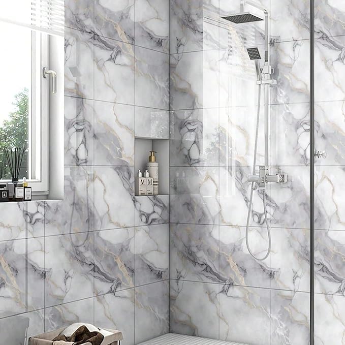 Chejiaye 22pcs Marble Peel and Stick Backsplash Surface Waterproof Wall Panels,Self-Adhesive Marble PVC Foam Wall Panels for Kitchen, Bathroom - 11.8"x11.8" Kitchen Tile(Not Real Tiles,Colorful)