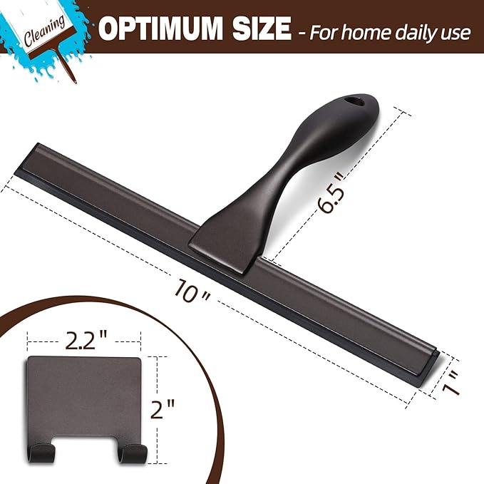 NETANY Shower Squeegee, 10-Inch Bronze Squeegee, All-Purpose Stainless Steel Squeegee for Bathroom, Shower Doors, Mirrors, Tiles and Car Windows - 100% Streak Free