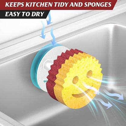 Kontoyo Sponge Holder for Kitchen Sink,Sink Caddy Organizer with Suction Cup Installation for Kitchen/Bathroom, Self Draining,Sponge Caddy for Holding Smiley Sponges-White