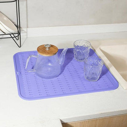 MicoYang Silicone Dish Drying Mat for Multiple Usage,Easy clean,Eco-friendly,Heat-resistant Silicone Mat for Kitchen Counter or Sink,Refrigerator or Drawer Liner Light Purple 2XL 24 inches x 18 inches