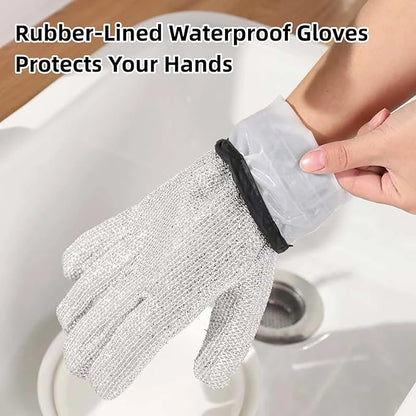 Dishwashing Gloves Non-Scratch Nylon Cleaning Mittens Stainless Steel Wire Balls Hanging Strap for Kitchen Housework