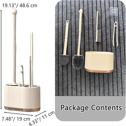 4 in 1 Toilet Cleaner Brush Toilet Bowl Brush and Holder Set Silicone Toilet Brush，Stuff Floor Standing or Wall Mounted Toilet Scrubber Without Drilling (White)