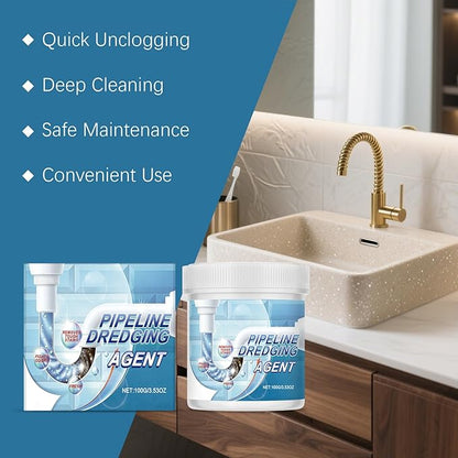 Powerful Drain Clog Remover Powder 100g, Fast-Acting Drain Cleaner with Sodium Sulfate & Sodium Hydroxide, Dissolves Hair, Grease & Soap Scum, Deep Cleans Pipes for Kitchen Sinks & Bathroom Drains