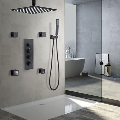 HOMEDEC 2inch Brass Shower Jet Waist Body Spray Massage Showerhead Can Swivel (Matte Black, 4 pack)
