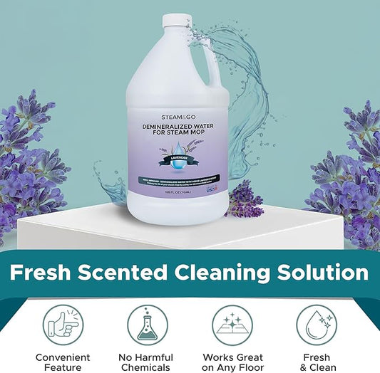 Steam & Go Demineralized Water for Steam Cleaner - PVC-Free Floor Cleaning Solution Compatible for All Steam Mops - Multi-Surface Cleaner for Home Surfaces - Lavender Scent, 128 Fl oz