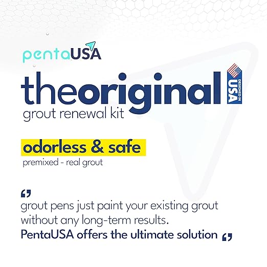 PentaUSA Tile Grout Repair Kit - Premixed Squeezable Sanded Grout Filler for Shower, Bathroom & Kitchen, Fast Drying Waterproof Triple Protection, Fills Cracked Grout Lines (White, 8.8oz / 250g)