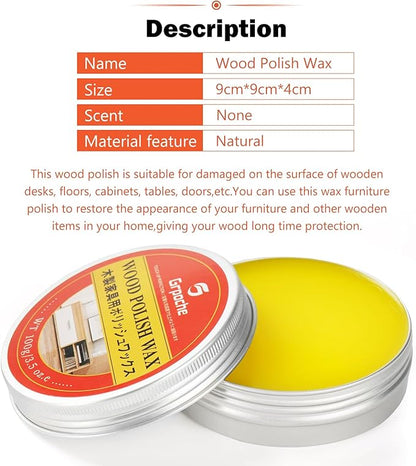 Wood Wax for Furniture, Paste Wax for Wood Floor Polish, Conditioner, Cleaner, Restorer, Protective Finish for Surfaces, Furniture Polish for Wooden Floors, Cabinets, Tables, Doors(3.5oz)
