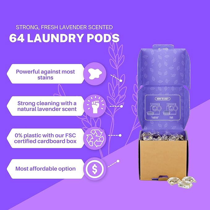 Greenseedz Laundry Pods, Fresh Lavender Scent, 64 Pacs, Eco Friendly, Powerful Clean, Biodegradable, HE Compatible