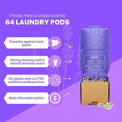 Greenseedz Laundry Pods, Fresh Lavender Scent, 64 Pacs, Eco Friendly, Powerful Clean, Biodegradable, HE Compatible