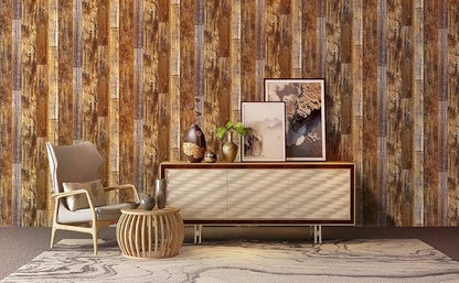 Yun-aeon Brown Wood Peel and Stick Wallpaper 17.3" X 200"Coffee Brown PVC Self Adhesive Wood Wall Peel and Stick Paper for Wall Covering Furniture Countertop Kitchen Christmas DIY