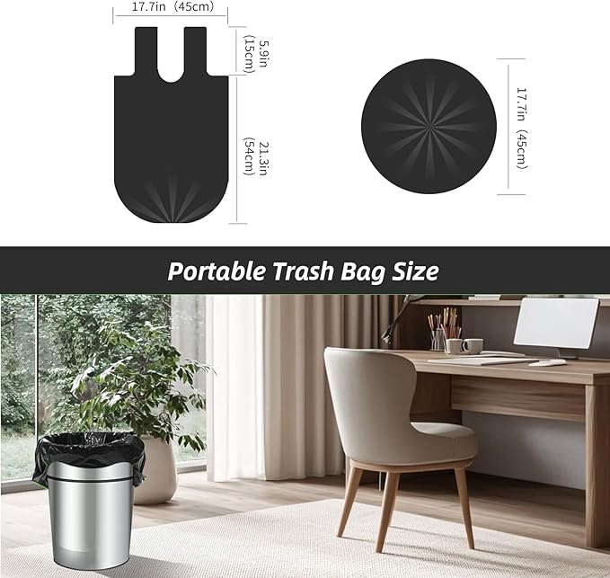 MakMeFre 5Rolls 4Gallon Portable Trash Bags,Thicken Small Garbage Bags for Office,Bedroom,Kitchen Waste Bin(150Counts,Black)