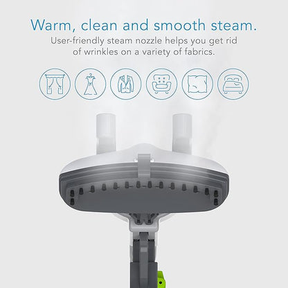 Steamfast SF-520 Full Size Fabric Steamer with Insulated Hose, Clothes Hanger, and Fabric Brush, Quick Heat-Up Time, 70-Ounce Water Tank, Chemical-Free Steam, Integrated Cord Wrap, White