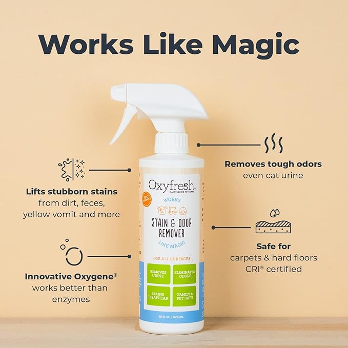 Oxyfresh Pet Stain & Odor Remover, Strong Carpet Stain Remover & Cleaner Spray – Advanced Pet Urine Odor Eliminator for Entire Home - Fast Acting Dog & Cat Urine Neutralizer