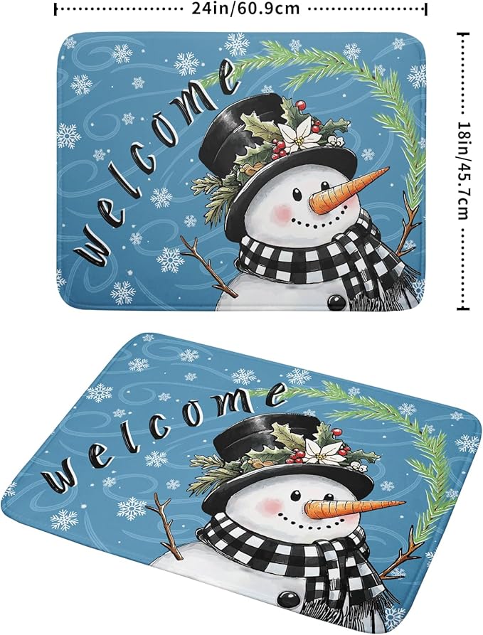 Christmas Snowman Dish Drying Mat for Kitchen Counter 18x24 Blue White Snowflake Welcome Winter Holiday Absorbent Reversible Microfiber Drying Mats Kitchen Countertop Protector Dishes Drainer Rack Pad