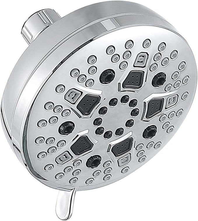 High Pressure Shower Head, 7-Spray Mode Adjustable Showerhead with 4-Inch Round Head, High Flow Handheld Shower for Low Water Pressure, Easy Install & Clean, Round Chrome