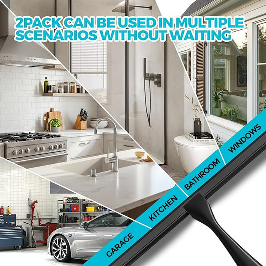 2PACK 11.5-Inch All-Purpose Shower Squeegee for Shower Doors, Bath Linen Sets, Tile Shower Walls, Bathroom, Window, Glass and Car Windshield, Mirrors and Kitchen-Stainless Steel, Black