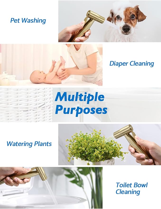 Gold Handheld Bidet Sprayer for Toilet, BRITULIF Jet Sprayer for Toilet Muslim Shower, Adjustable Bidets Attachment forToilet Feminine Wash