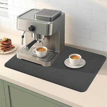 Dish Drying Mat for Kitchen Counter-Coffee Mat Bar Accessories,Super Absorbent, Hide Stain, Nop-Slip Rubber Backed, Fit Under Coffee Maker, Pot, Dish Rack, 12"x19", Dark Grey
