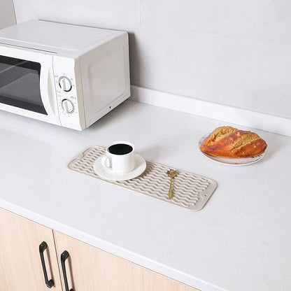 MicoYang Silicone Dish Drying Mat for Multiple Usage,Easy clean,Eco-friendly,Heat-resistant Silicone Mat for Kitchen Counter,Sink,Bar,Bottle,or Cup Tapioca M 17 inches x 6 inches