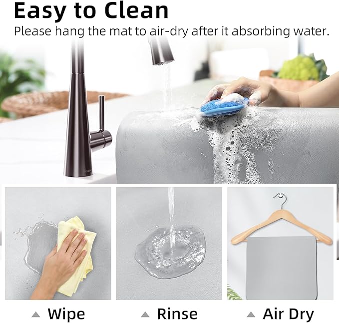 LOPNUR Kitchen Dish Drying Mat, 24"x16" Dish Drying Mats for Kitchen Counter, Diatomite Coffee Mat, Super Absorbent Dish Drying Pad, Heat Resistant Mat with Anti-slip Rubber Backed, Light Grey