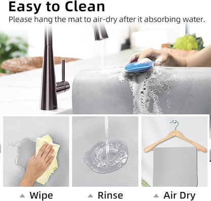 LOPNUR Kitchen Dish Drying Mat, 31.5"x17" Dish Drying Mats for Kitchen Counter, Diatomite Coffee Mat, Super Absorbent Dish Drying Pad, Heat Resistant Mat with Anti-slip Rubber Backed, Light Grey