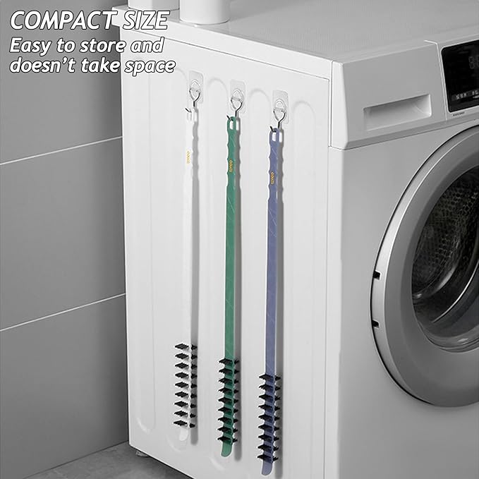 3 Pack Washing Machine Cleaning Brush, Crevice Brush of Drum Washing Machine, Home Essentials Cleaning Brush, Long Coil Brush Washing Machine Brush Stiff Bristle Cleaning Tool (3 Color)