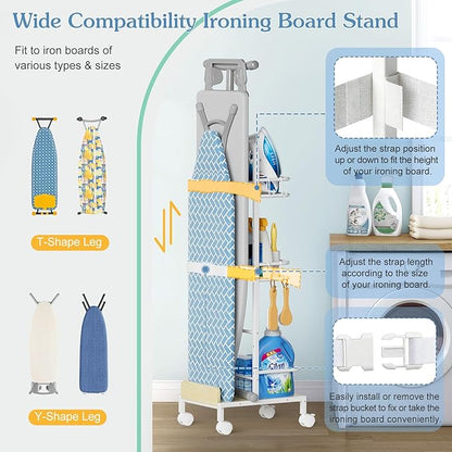 Ironing Board Hanger,Iron and Ironing Board Holder No Wall Mount,Laundry Room Organization and Storage Cart with Iron Stand,Narrow Laundry Shelves Organizer Cabinet,Laundry Room Essentials Accessories