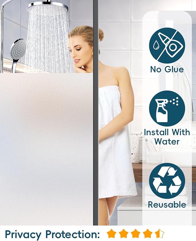 Frosted Glass Window Privacy Film Decorative with Tools, 2 Way Frosting Privacy Film for Glass Windows, Static Cling Tint for Home Anti-UV, Covering Clings 35.4" by 394"